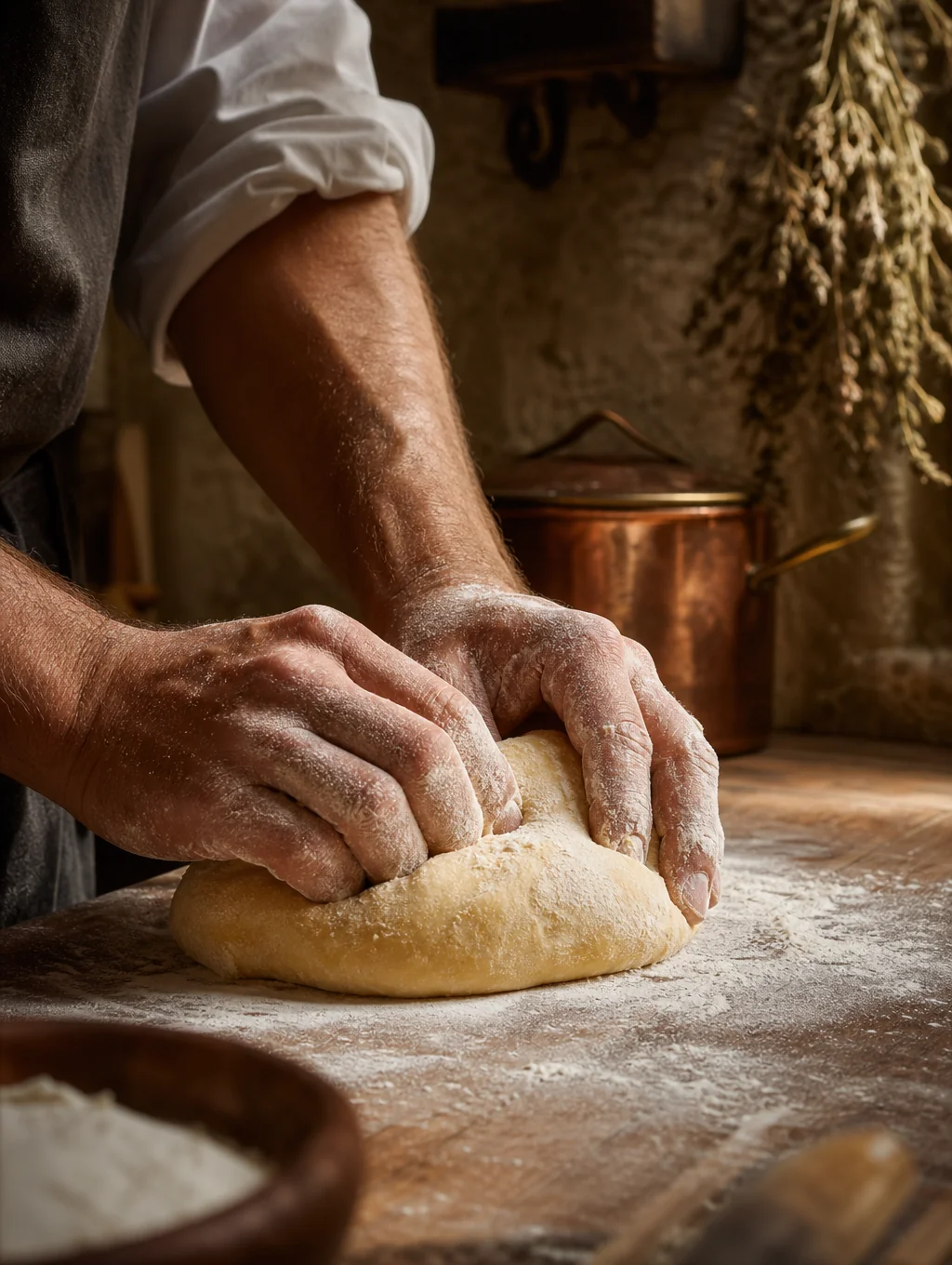 Chef preparing fresh handmade pasta in our kitchen